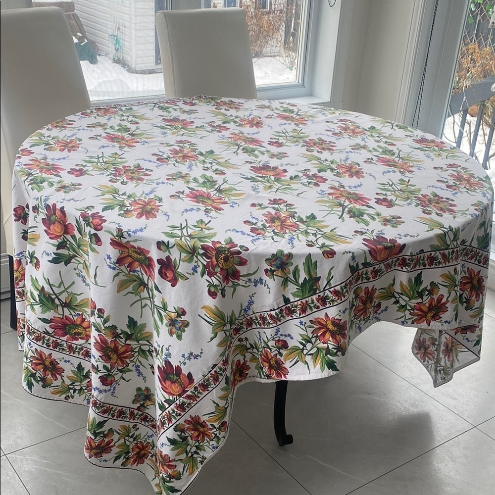 APRIL CORNELL Rectangular Floral Red & Green Tablecloth L: 84.5” X W: 59.5”